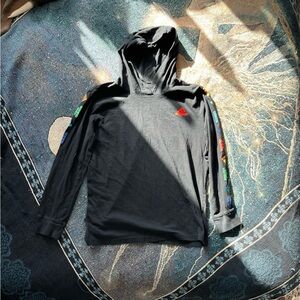 Adidas Long Sleeve Hoodie Women’s XS Black Rainbow Logo Sleeve Cotton Pullover